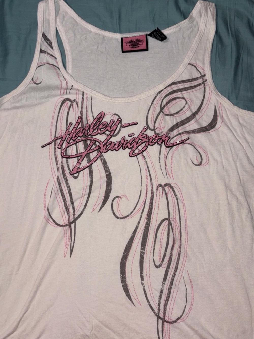 Harley-Davidson White Tank Top with Pink and Gray Script